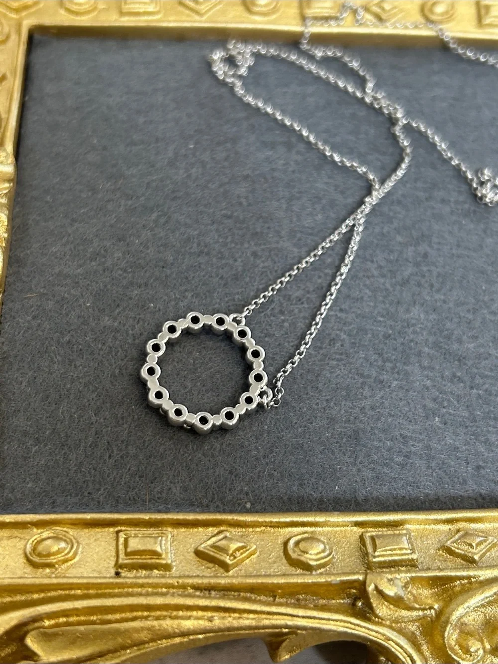 Bomb Party Silver Circle Pendant Necklace with Black Crystals